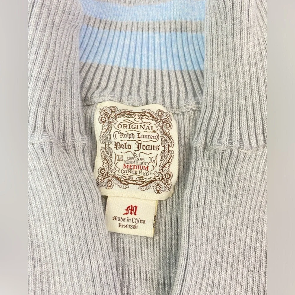 Ralph Lauren Polo Jeans Gray Ribbed 1/4 zip Pullover Sweater Boys size Medium